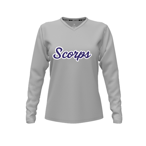 [FTLVCFGY-FYXS-LOGO3] Decker Comfort T-Shirt (Female Youth XS, Gray, V Neck, Logo 3, Long Sleeve)