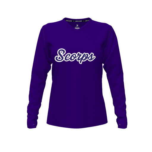 [FTLVPTPP-FYXS-LOGO3] Decker Performance T-Shirt (Female Youth XS, Purple, V Neck, Logo 3, Long Sleeve)